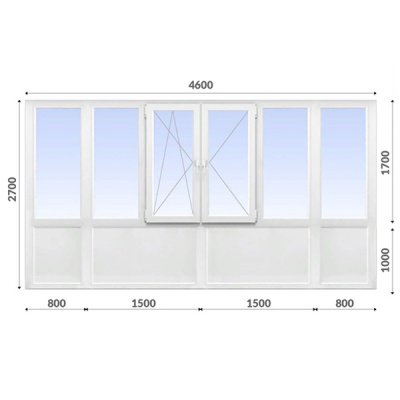 Французский балкон 2700x4600 Wintech 60 мм 1-камерный стеклопакет энергосберегающий