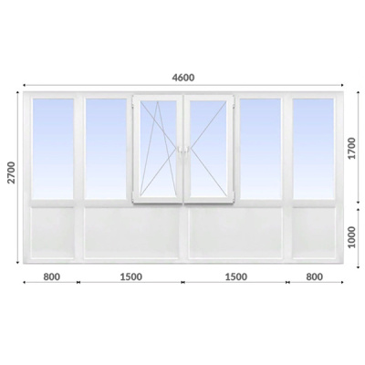 Французский балкон 2700x4600 Rehau 60 мм 1-камерный стеклопакет