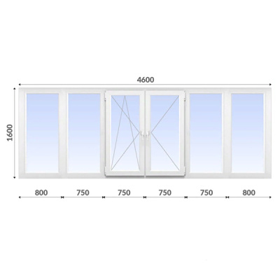 Балкон П-образный 1600x4600 Wintech 60 мм 2-камерный стеклопакет